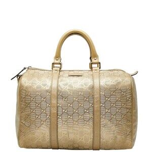 Gucci GG Crystal Boston Handbag Gold Leather